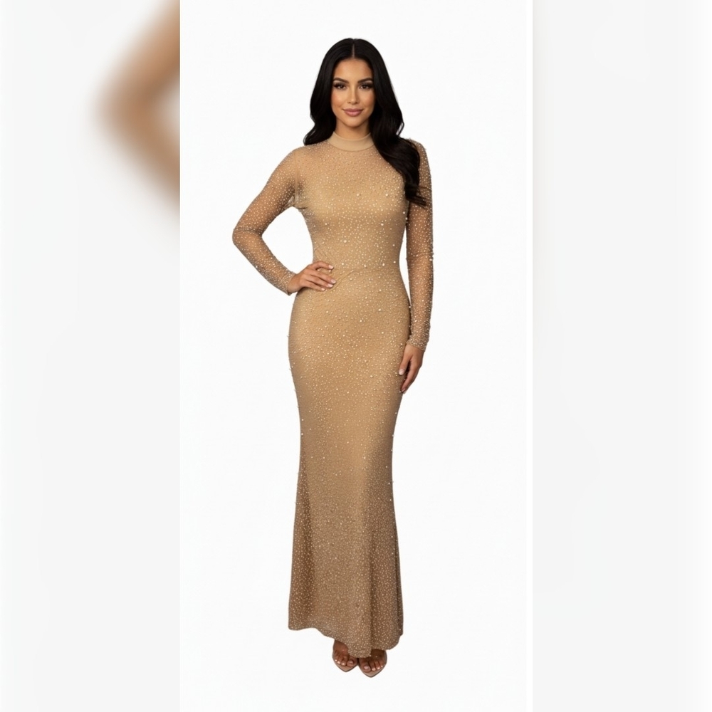Elegant Tan Long Sleeve Dress